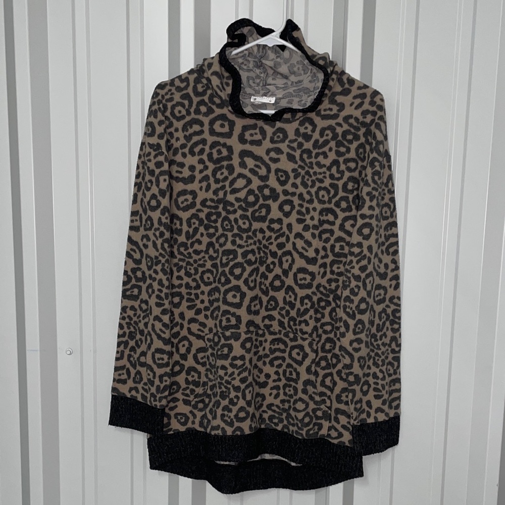 LIGHTHEART Leopard Print Hoodie with Black Trim